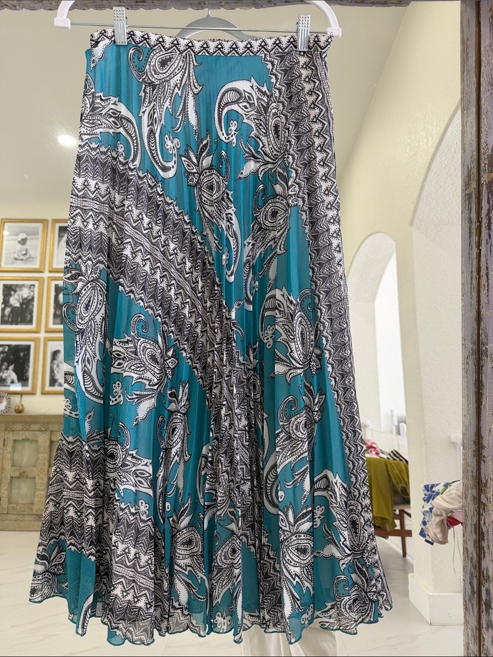 per una Teal Paisley Midi Skirt